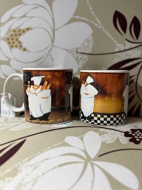 Whimsical Fat Chef Ceramic Mug in Brown and Cream - Kitchen Gift